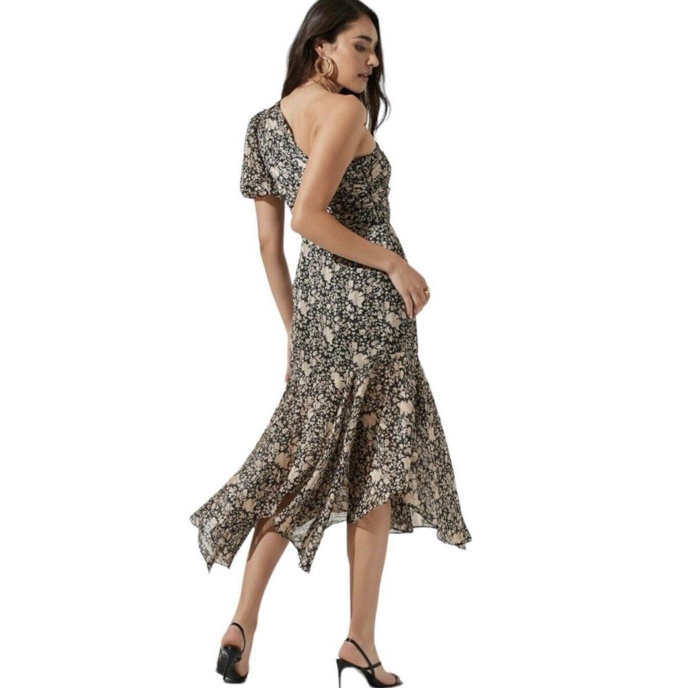 ASTR the Label Women Black Ivory Santorini Floral One Shoulder Midi Dress Size M - Picture 2 of 14